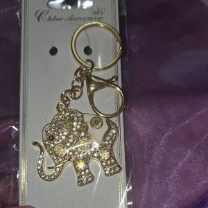 Gold Crystal Elephant Keychain by